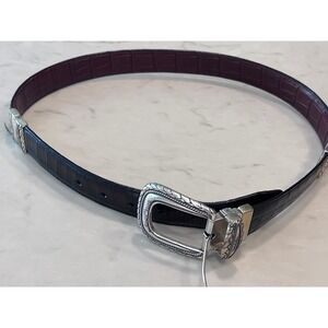 Brighton Reversible‎ Silver Buckle Croc Embossed Leather Belt Size L 34